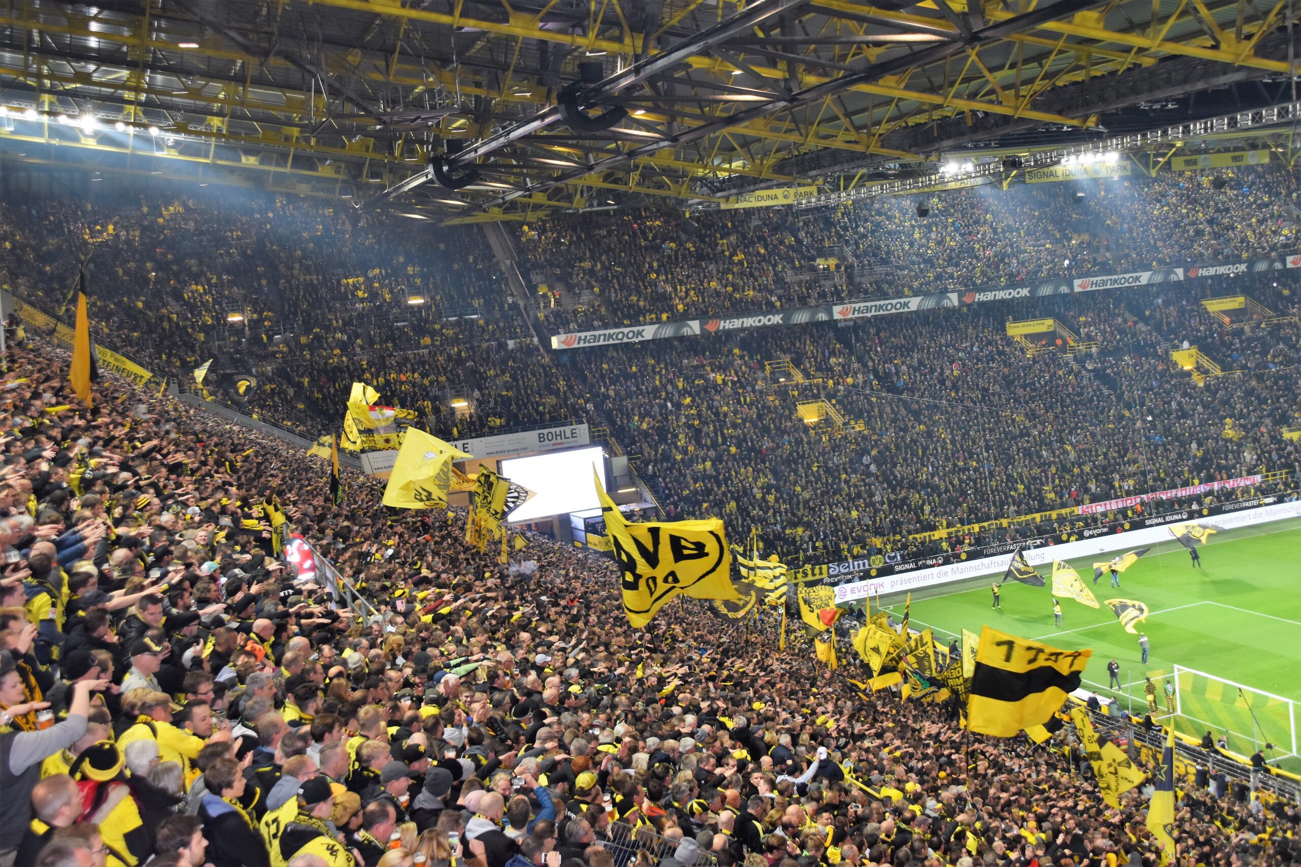 Football fans inside a stadium