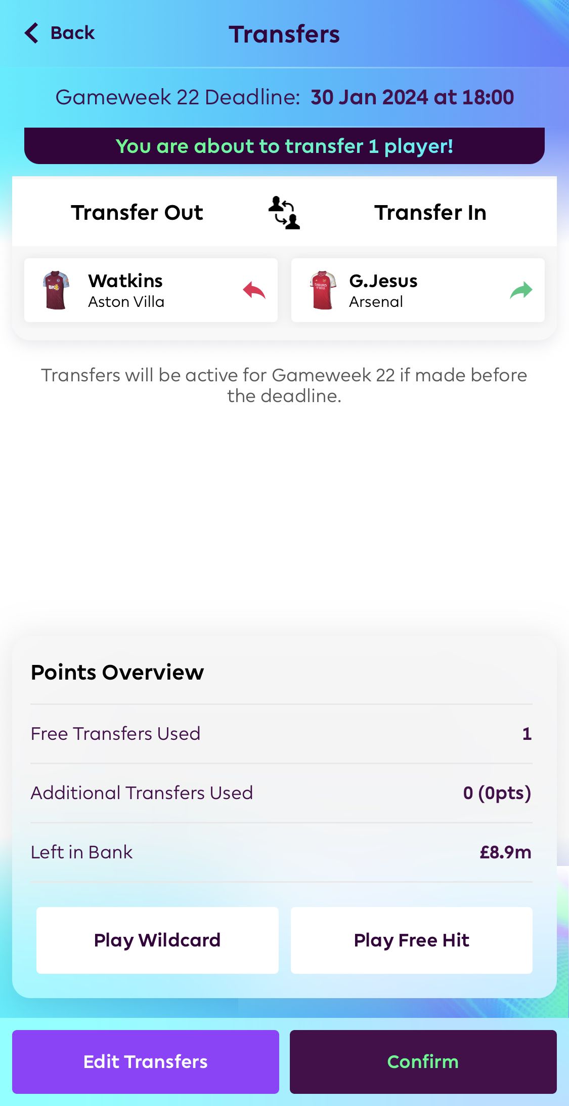 How to use your fpl wildcard - mobile screenshot